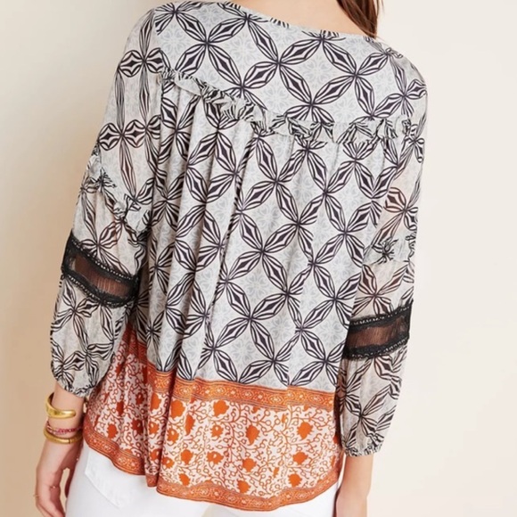 Anthropologie | Terri Embroidered Top Ruffles Lace Blouse Medium - Picture 2 of 9
